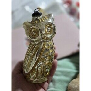 Vtg Gold Mercury Blown  Glass Owl Ornament h2f Rare Mcm